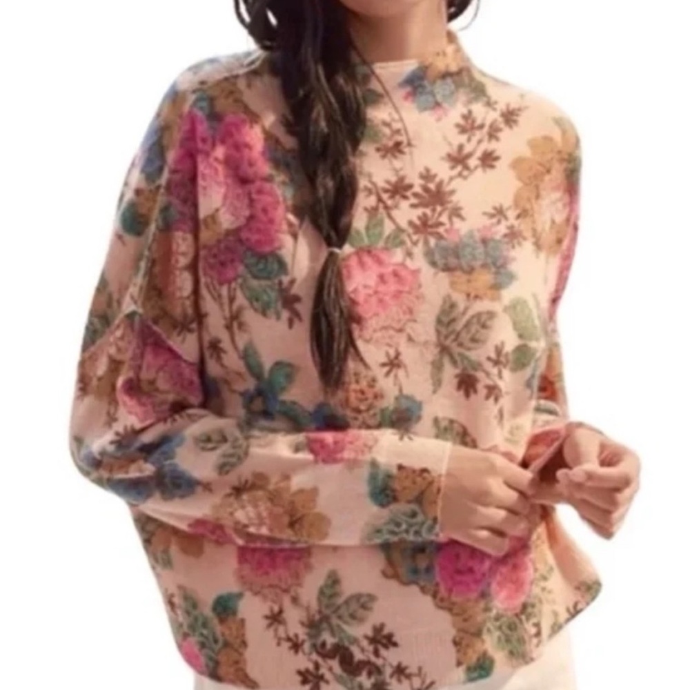 Pilcro Floral Cashmere Sweater